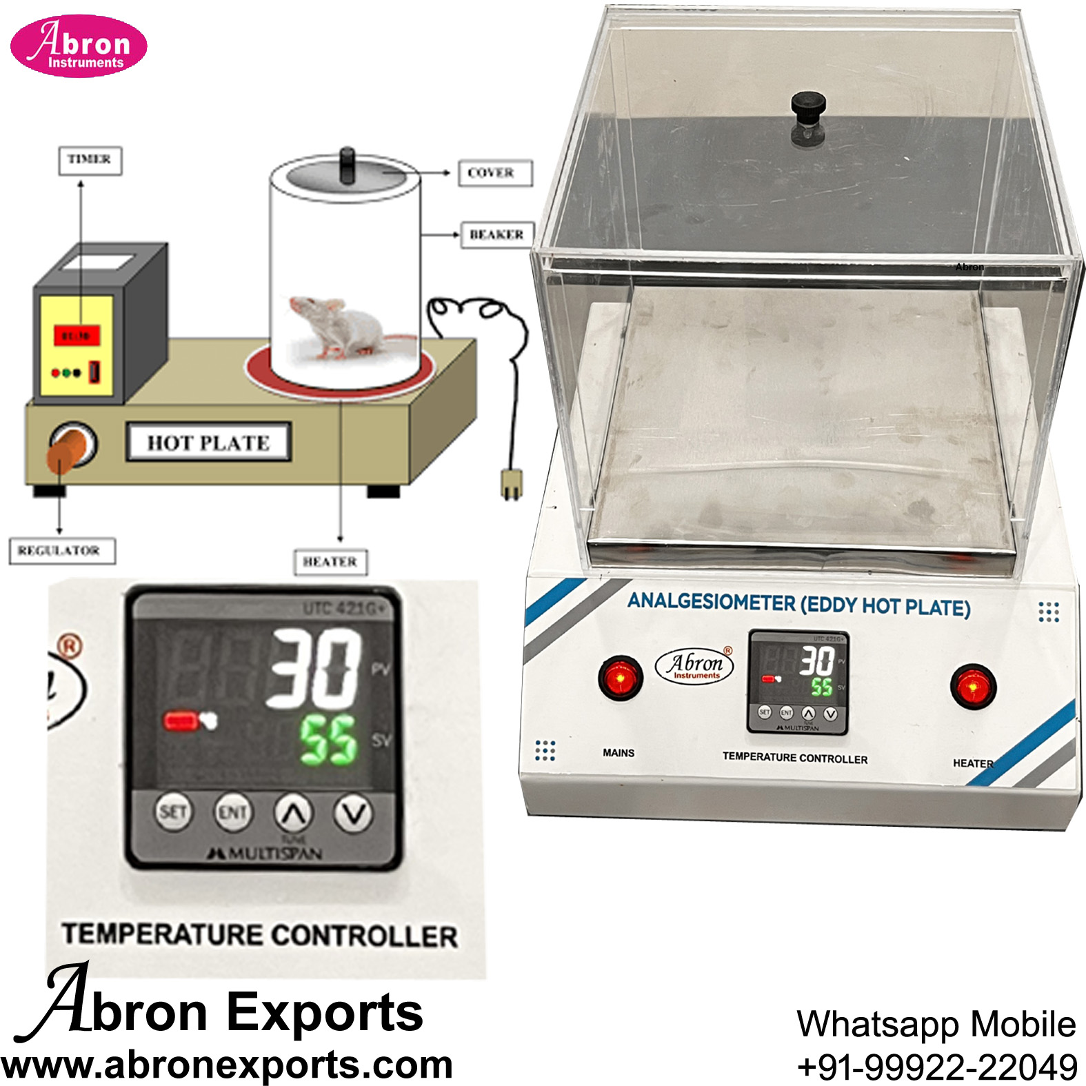 Pharmacy Analgesiometer Eddys Hot Plate Square Digiatl Temperature LED With Chamber For Effect Of Heat On Mice Pharmacy Abron AB-2505DT 